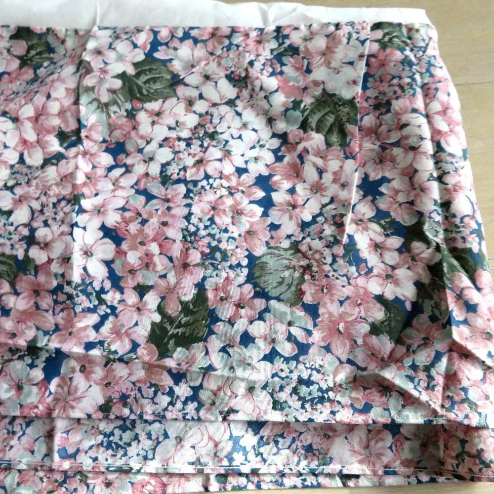 Vintage 80s King Size Bed Skirt Pink Blue Floral 14